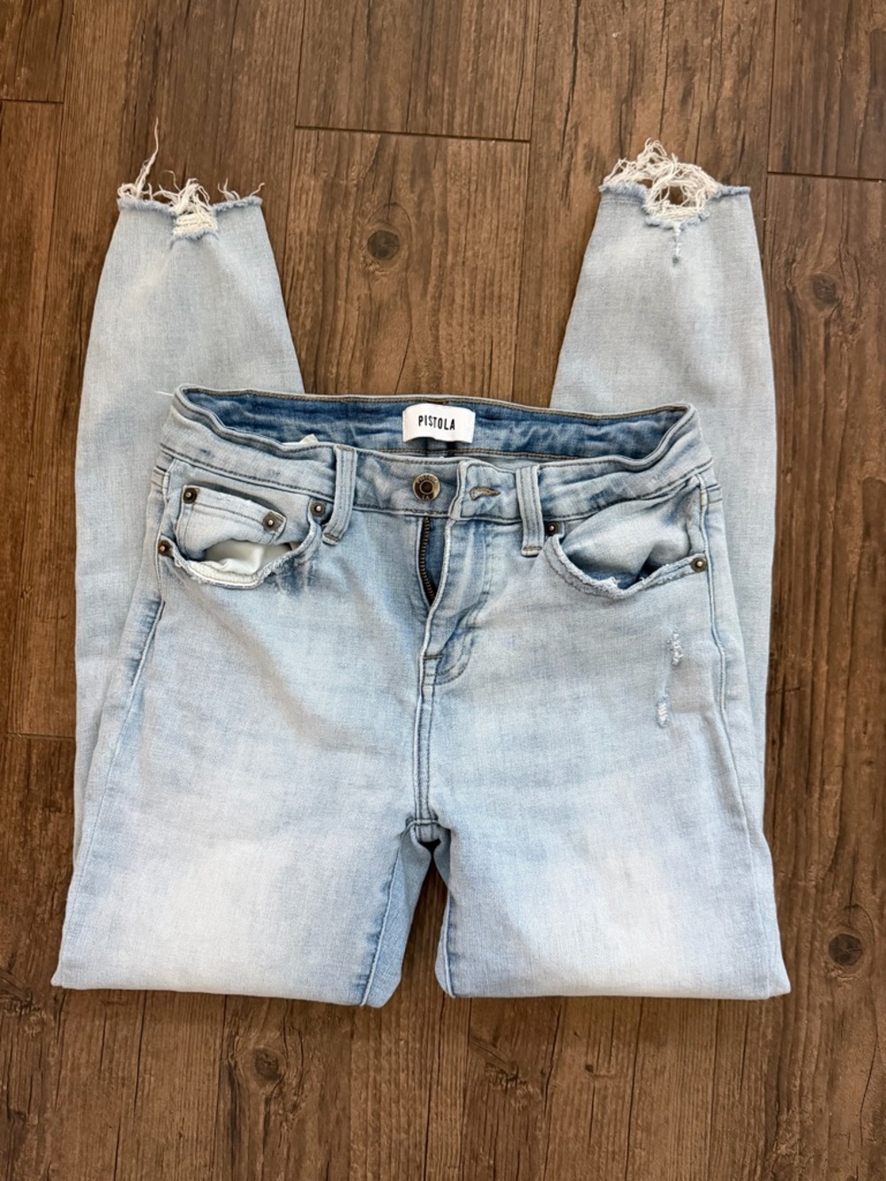 pistola Light Wash Distressed Ankle Jeans